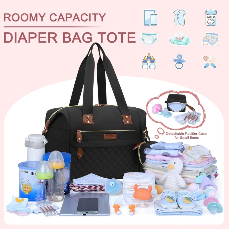 Pritent Diaper Bag Tote, Diaper Baby Bags with Pacifier Case, Shoulder Straps, Stroller Clips, Waterproof Large Mommy Maternity Travel Baby Tote for Mom and Dad, black - Image 3