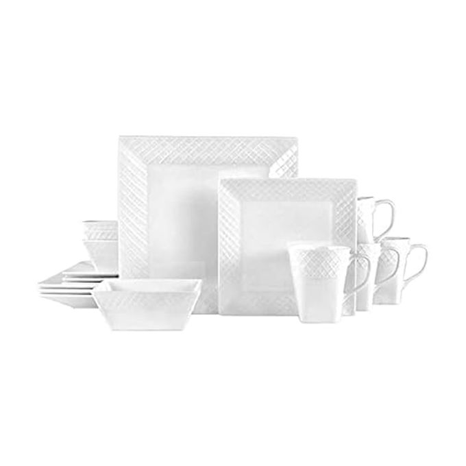 Mikasa Trellis White Square 16 Piece Dinnerware Set, Service For 4 - Image 1
