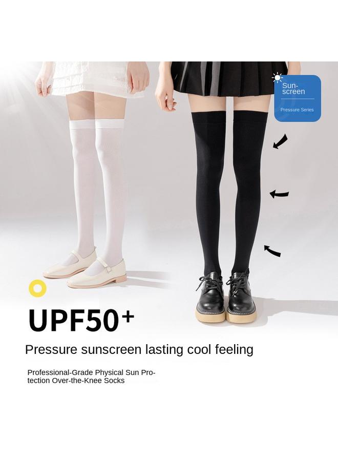 Bluejw Pressure Sun Protection Over-the-Knee Socks Women's Summer Thin White Mid-calf Socks Japanese-style JK Socks Black Long Stockings  - Image 2