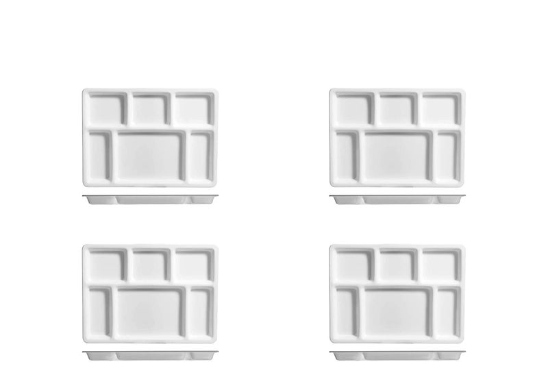 THW Acrylic 6in1 Six Compartment Portion Fast Food Plate Thali White 4 Pieces Set - Image 1