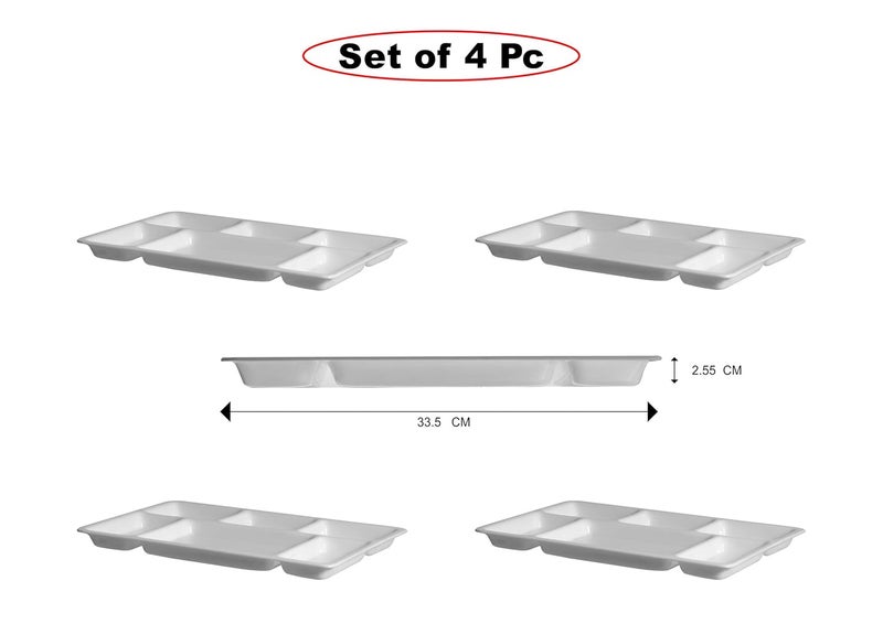 THW Acrylic 6in1 Six Compartment Portion Fast Food Plate Thali White 4 Pieces Set - Image 2