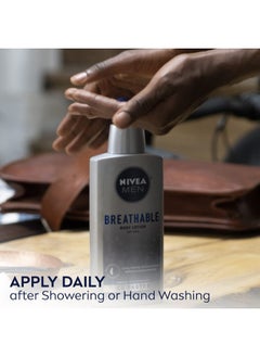 NIVEA MEN NIVEA MEN Breathable Body Lotion, 48-Hour Hydrating Lotion for Men with Breathable Skin Technology, Shea Butter, Vitamin C and Vitamin E, 13.5 Fl Oz Bottle  - Image 3