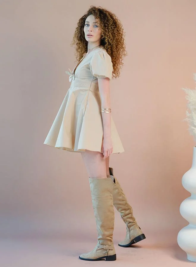 Virgio 100% Cotton Flare Dress With Bow Detail