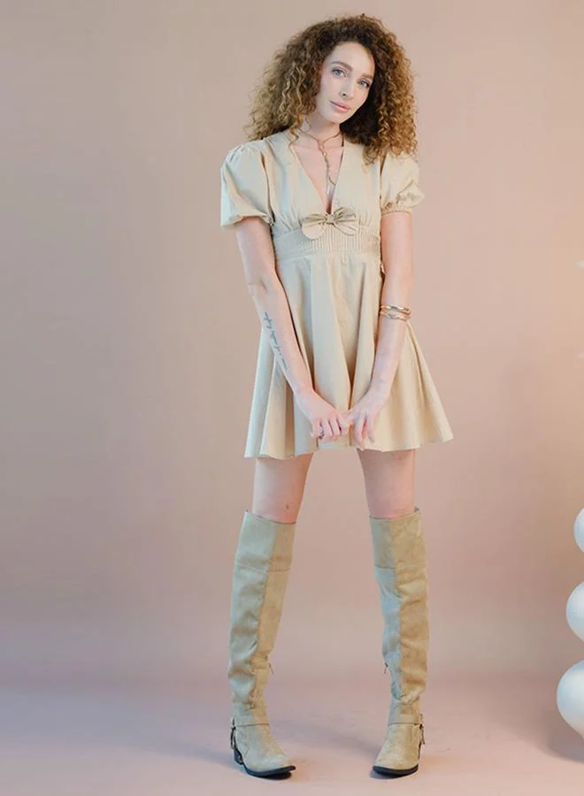 Virgio 100% Cotton Flare Dress With Bow Detail