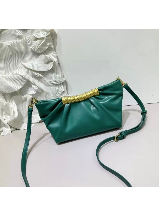 TOP Choice Elegant Pleated Clutch Crossbody Bag with Gold Handle Accent for Women, 26 cm Evening Shoulder Purse