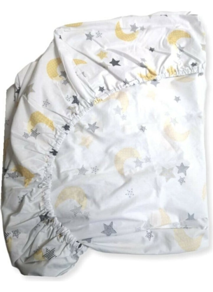 Bebek Özel Baby Special Cotton Baby and Kids Elastic Bed Sheet Yellow Crescent 80x140 cm  - Image 2