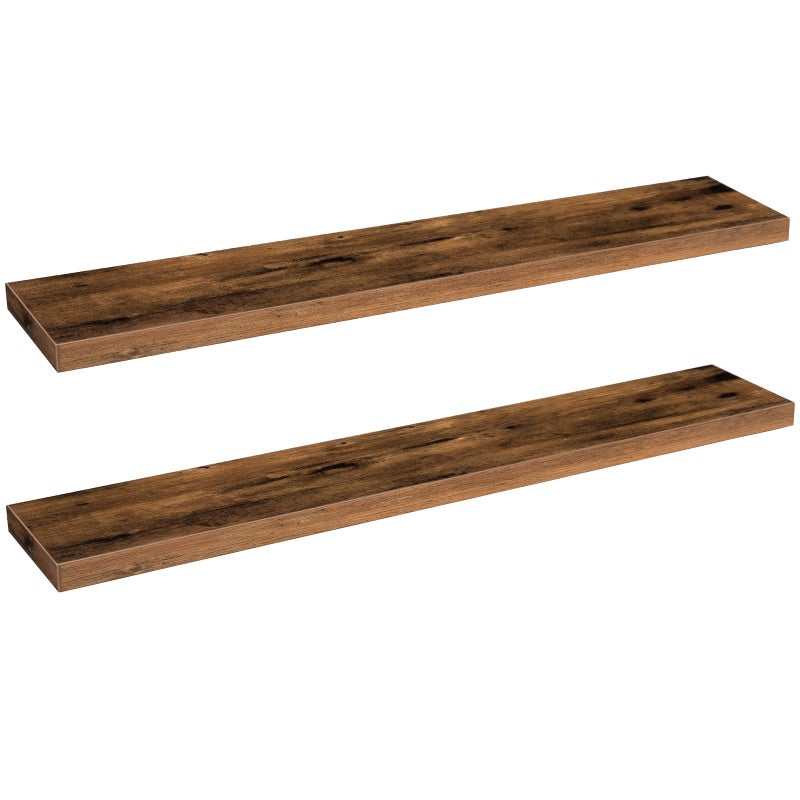HOOBRO Floating Shelves for Wall, Wall Mounted Shelf Set of 2, 47.2" Hanging Shelf with Invisible Brackets, for Wall in Bathroom, Bedroom, Toilet, Kitchen, Living Room, Rustic Brown BF120BJP201 - Image 1