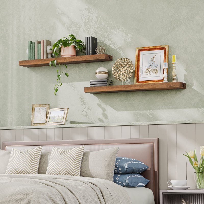 HOOBRO Floating Shelves for Wall, Wall Mounted Shelf Set of 2, 47.2" Hanging Shelf with Invisible Brackets, for Wall in Bathroom, Bedroom, Toilet, Kitchen, Living Room, Rustic Brown BF120BJP201 - Image 2