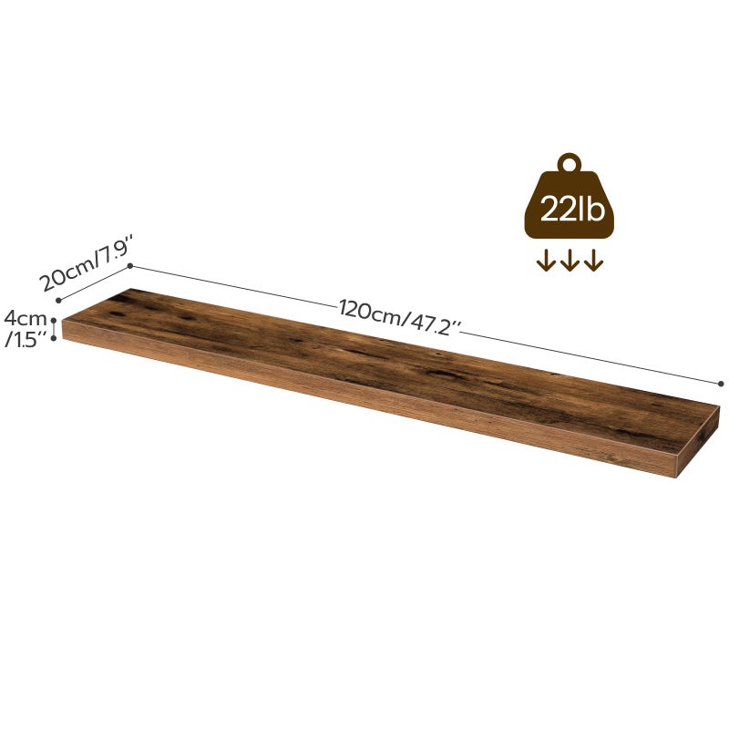 HOOBRO Floating Shelves for Wall, Wall Mounted Shelf Set of 2, 47.2" Hanging Shelf with Invisible Brackets, for Wall in Bathroom, Bedroom, Toilet, Kitchen, Living Room, Rustic Brown BF120BJP201 - Image 4