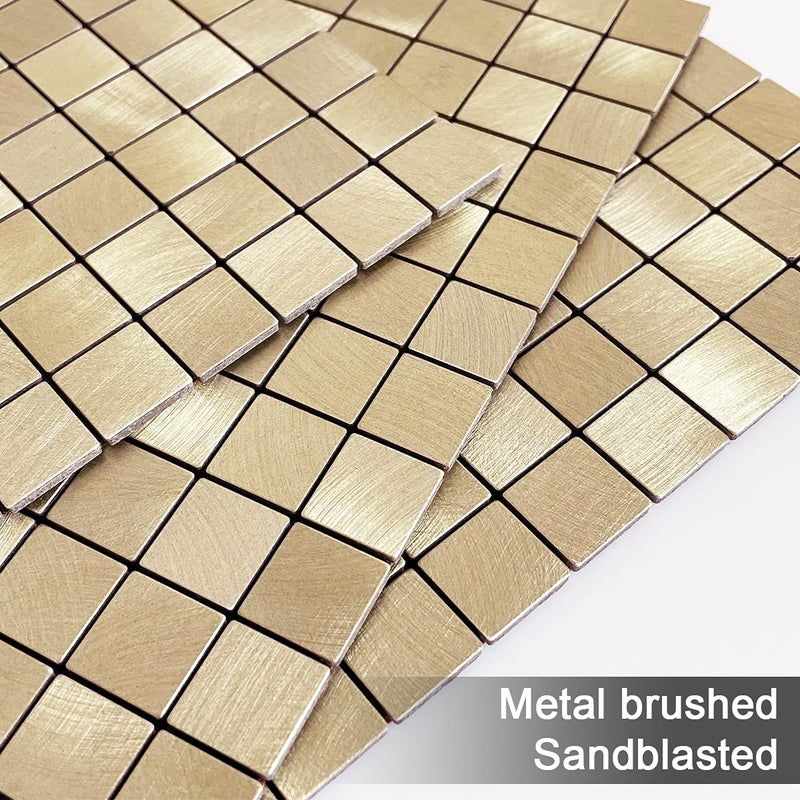 BeNice Peel and Stick Backsplash Tile Stickers, Kitchen Bathroom Wall Adhesive Small Metal Tiles Square-10sheets Champagne Gold - Image 2