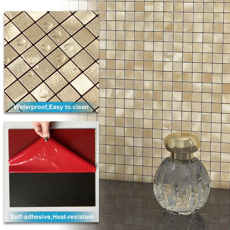 BeNice Peel and Stick Backsplash Tile Stickers, Kitchen Bathroom Wall Adhesive Small Metal Tiles Square-10sheets Champagne Gold - Image 5