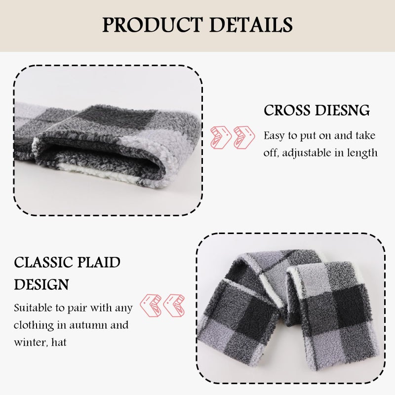 PESAAT Women Winter Scarf Fleece Lady Neck Warmer Classic Scarves for Women Cold Weather (Gray Plaid) - Image 3