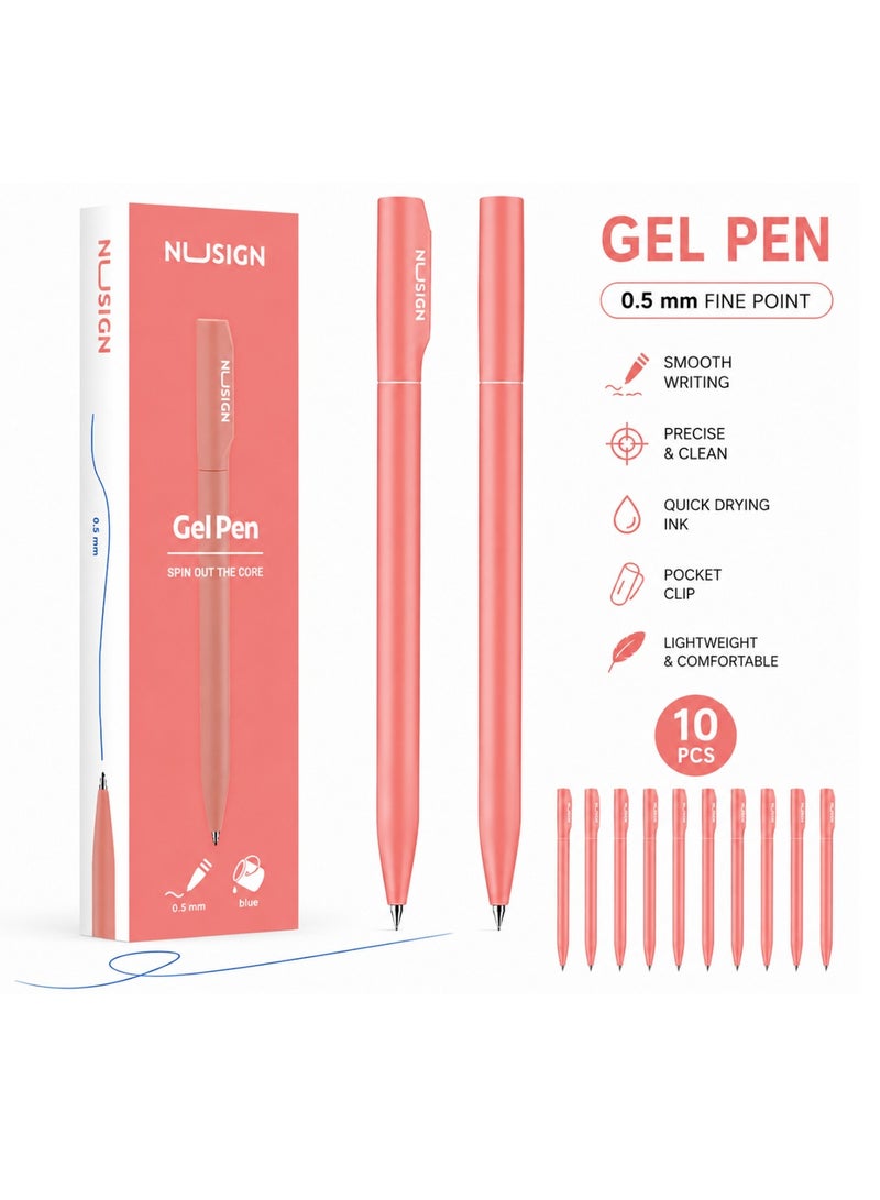 NUSIGN 10-Piece Gel Ink Pen 0.5mm Tip Blue Ink Pink Body - Image 1