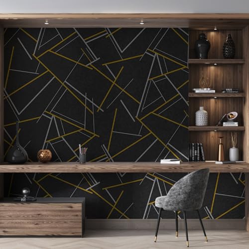 FOKRIM Black & Gold Geometric Wallpaper for Walls 45x300cm | Peel & Stick Waterproof PVC Wall Sticker | Self Adhesive Abstract Modern Line Art Wall Décor for Living Room Bedroom TV Wall Furniture - Image 4