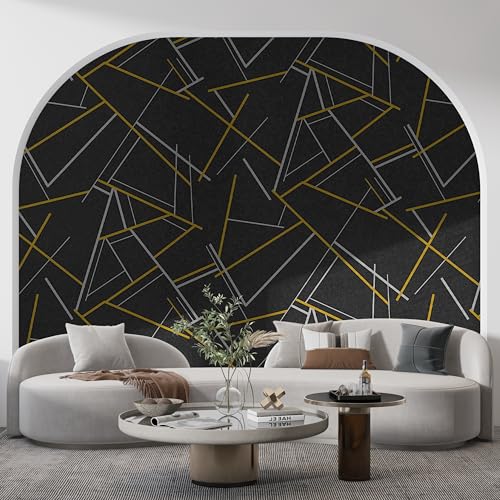 FOKRIM Black & Gold Geometric Wallpaper for Walls 45x300cm | Peel & Stick Waterproof PVC Wall Sticker | Self Adhesive Abstract Modern Line Art Wall Décor for Living Room Bedroom TV Wall Furniture - Image 2