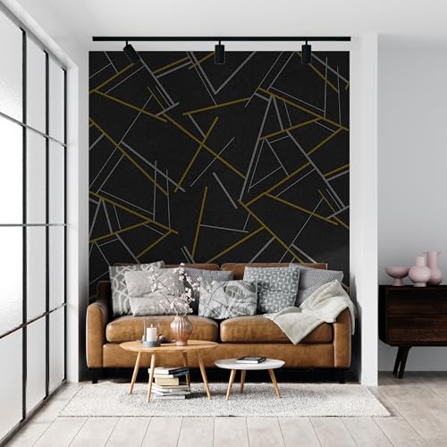 FOKRIM Black & Gold Geometric Wallpaper for Walls 45x300cm | Peel & Stick Waterproof PVC Wall Sticker | Self Adhesive Abstract Modern Line Art Wall Décor for Living Room Bedroom TV Wall Furniture - Image 3