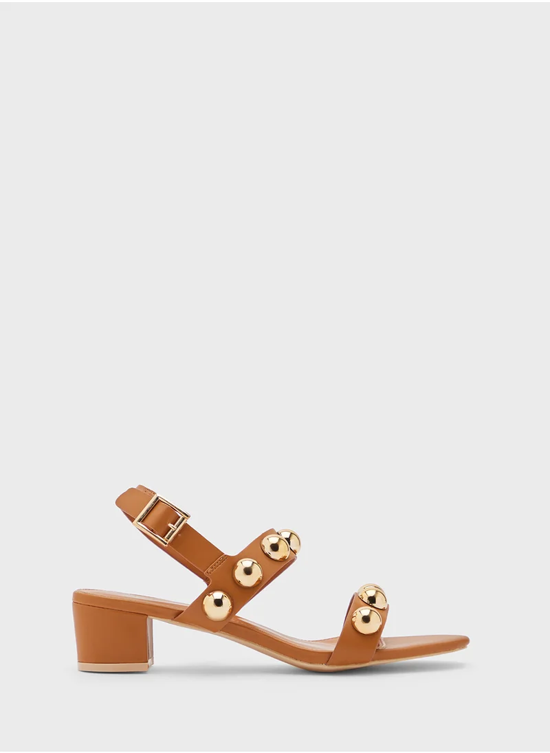 Ginger Block Heel Stud Detail Strappy Sandal