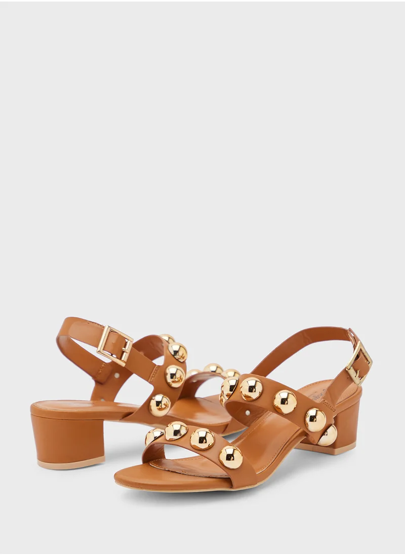 Ginger Block Heel Stud Detail Strappy Sandal