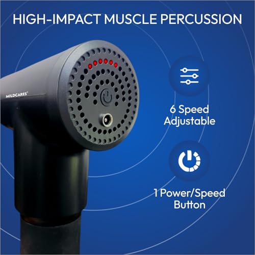 Mildcares M1 Full Body Massager Gun for Pain Relief | Deep Tissue Therapy | 6-Speed Settings, 4 Heads, Rechargeable Silent Motor – Electric Massager for Pain Relief Massager (Black) - Image 2