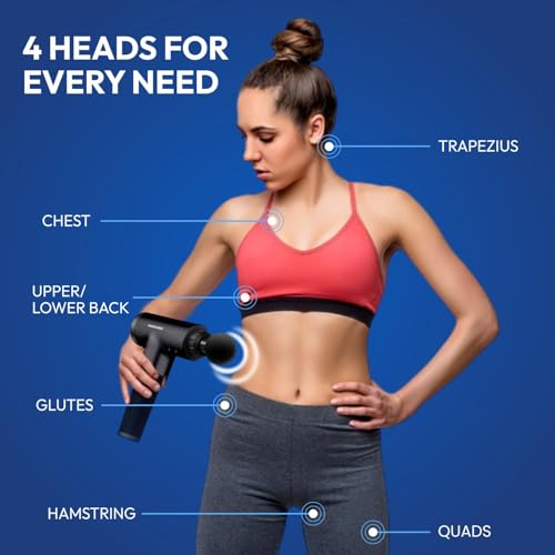 Mildcares M1 Full Body Massager Gun for Pain Relief | Deep Tissue Therapy | 6-Speed Settings, 4 Heads, Rechargeable Silent Motor – Electric Massager for Pain Relief Massager (Black) - Image 4