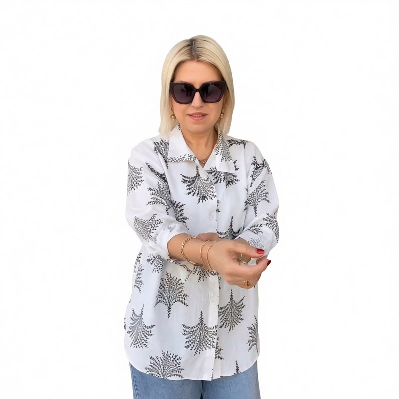 Women's Casual Short Sleeve Plant Print Shirt Cardigan