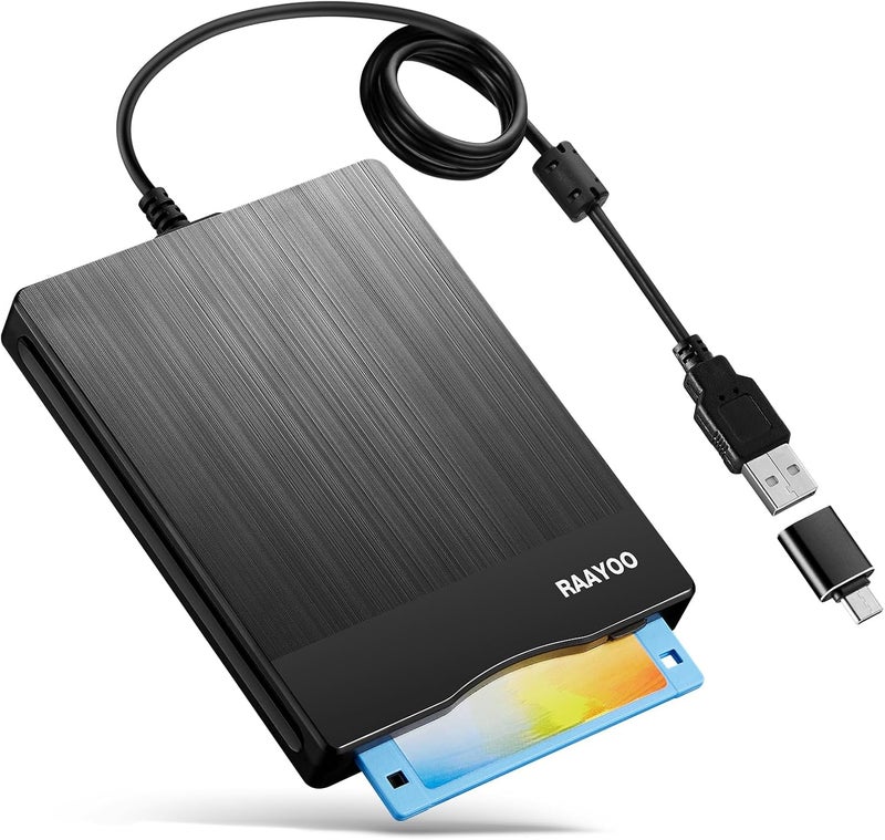 RAAYOO Floppy Disk Reader 3.5 inch USB A/C Floppy Disk Drive for PC Laptop Computer with Windows 11/10/7/XP, External Portable Floppy Disc Drive (Brushed Striation) - Image 1