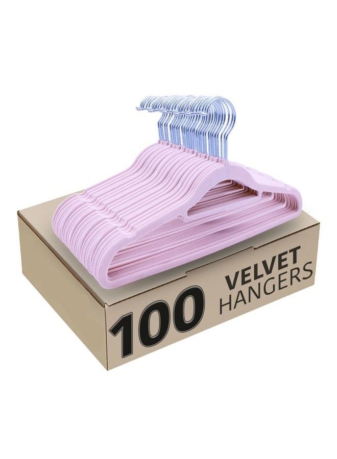 Arabest Hangers, 15.9 Inch Pink Velvet Hangers with 1 Pcs Size Dividers Non Slip Nursery Children Closet Clothes Hangers for Infant Toddler Girls and Boys - 100 Pcs - Image 1