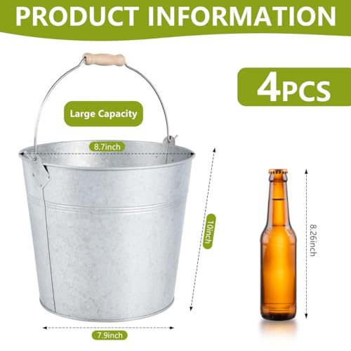 OBTANIM 4 Pack 8 Quart Galvanized Metal Buckets Champagne Drink Cooler Storage Ice Pails with Handle for Plants Succulents Party Favors Organizing Home Parties Bar Cooling Supplies - Image 3