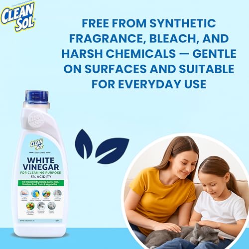 Cleansol White Vinegar for Cleaning Purpose – 1 Litre | 5% Vinegar for Household Use | Safe for Fruits & Vegetable Washing | Glass, Tile, Kitchen & Surface Cleaner - Image 4