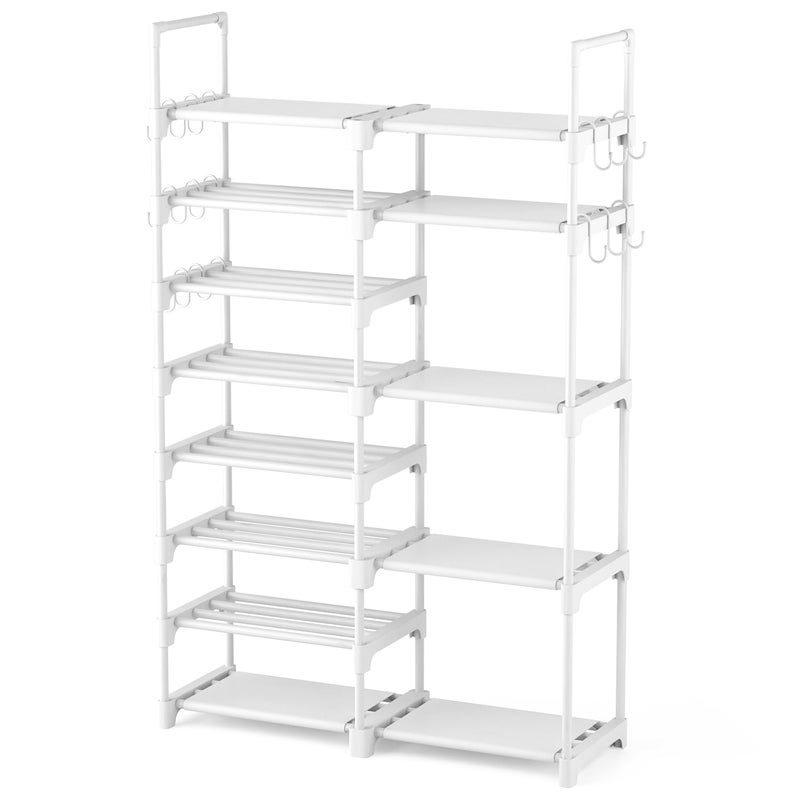 ROJASOP White Shoe Rack Tall Metal Shoe Rack Organizer for Entryway Closet Garage 8 Tier Large Shoe Shelf for 2632 Pairs Boots  Shoes Storage Space Saving Heavy Duty Shoe Stand