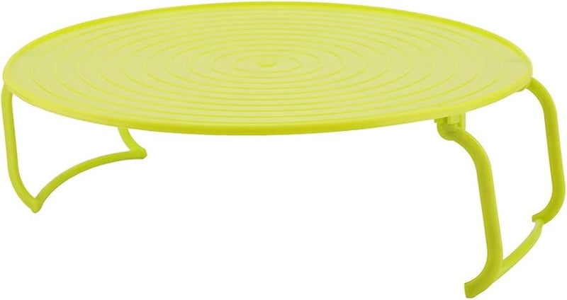 Green Foldable Microwave Steamer Rack 2 Layer Stackable Cooking Tray for Veggies and Leftovers - Image 1