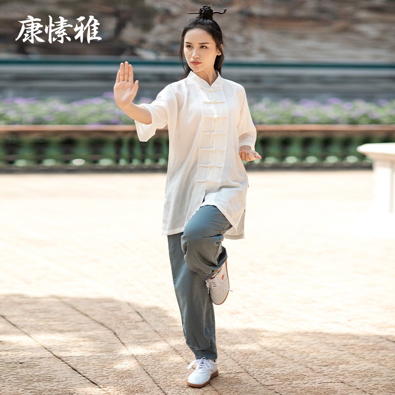 Wholesale Summer New Short-sleeved Tai Chi Suit Women's Wushu Performance Training Suit Men's Loose Retro Tai Chi Suit - Image 1