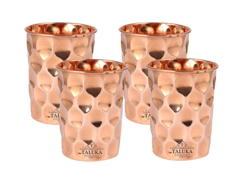 Taluka 38 X 28 Inch Set of 4 Hammered Diamond Copper Glass Tumble Drink Ware Serveware Health Benefits 300 ML - Image 1