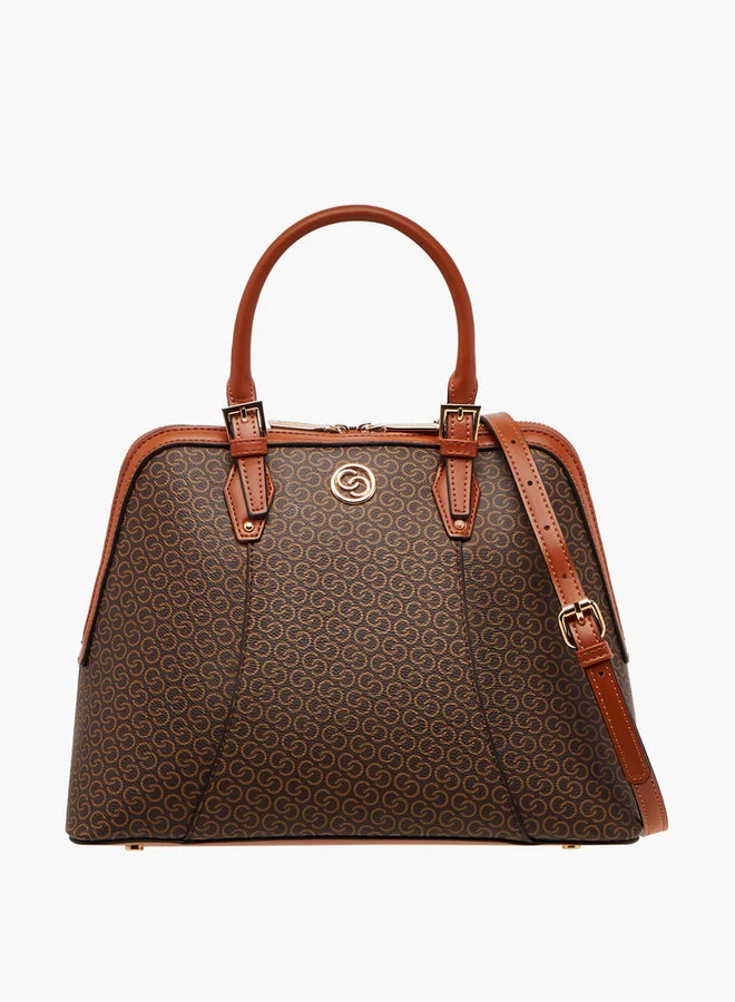 Celeste Monogram Print Tote Bag with Detachable Strap and Zip Closure