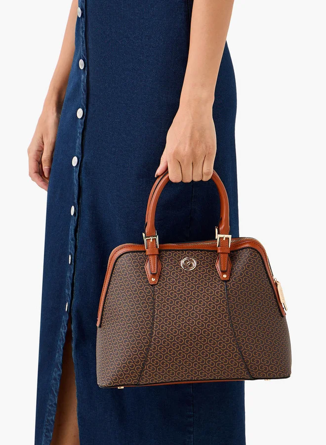 Celeste Monogram Print Tote Bag with Detachable Strap and Zip Closure