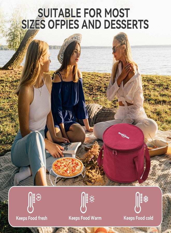 ECOSHIRE 2-Piece Round Pie Carrier Set - 11”x7” Insulated Casserole Carrier with Lid & Handle, Reusable Cooler Thermal Bag for Potluck, Picnic - Image 5
