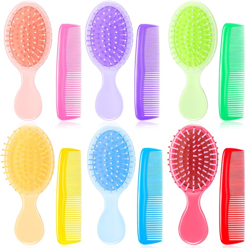 Epakh 12 Pack Wet Small Hair Brush Combs Set 6 Detangler Mini Brush Detangling Travel Hair Brush 6 Plastic Fine Wide Combs for Women Men Kids Toddler Girls BabyBright Color - Image 3
