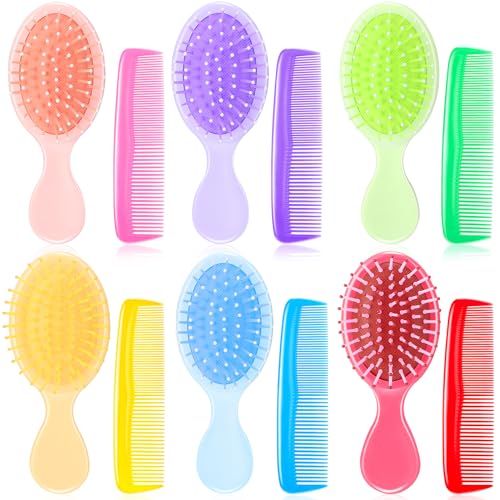 Epakh 12 Pack Wet Small Hair Brush Combs Set 6 Detangler Mini Brush Detangling Travel Hair Brush 6 Plastic Fine Wide Combs for Women Men Kids Toddler Girls BabyBright Color - Image 1