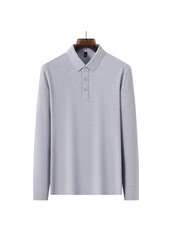 Autumn Business Men's Casual Solid Color Long Sleeve Base Shirt Advanced Collar Polo Shirt Top - Image 1