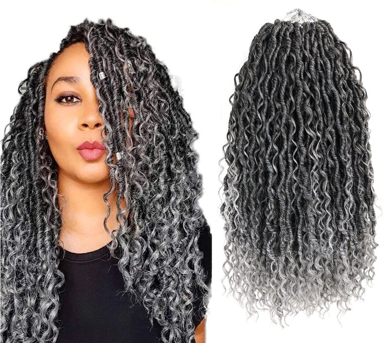 Goddess Locs Crochet Hair Curly Hair In Middle And Ends Braids 14 Inch Boho River Locs Hippie Locs Wavy Crochet With Hair Extensions8 Packs14 inchTgrey