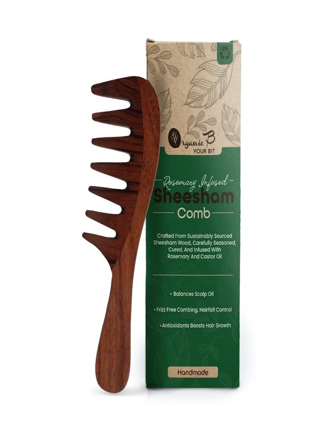 Organic B Indian Rosewood Wide Tooth Comb with Curved Handle - Gentle Detangling Wooden Comb for Men & Women, Rosemary Infused - Image 1