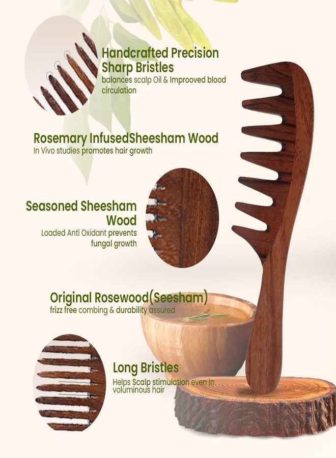 Organic B Indian Rosewood Wide Tooth Comb with Curved Handle - Gentle Detangling Wooden Comb for Men & Women, Rosemary Infused - Image 3