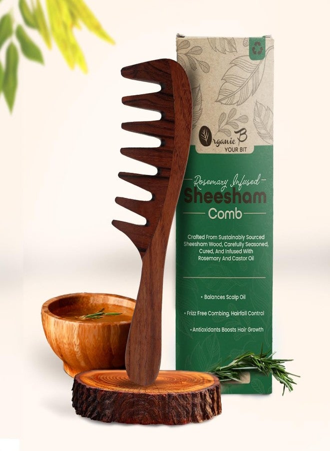 Organic B Indian Rosewood Wide Tooth Comb with Curved Handle - Gentle Detangling Wooden Comb for Men & Women, Rosemary Infused - Image 2
