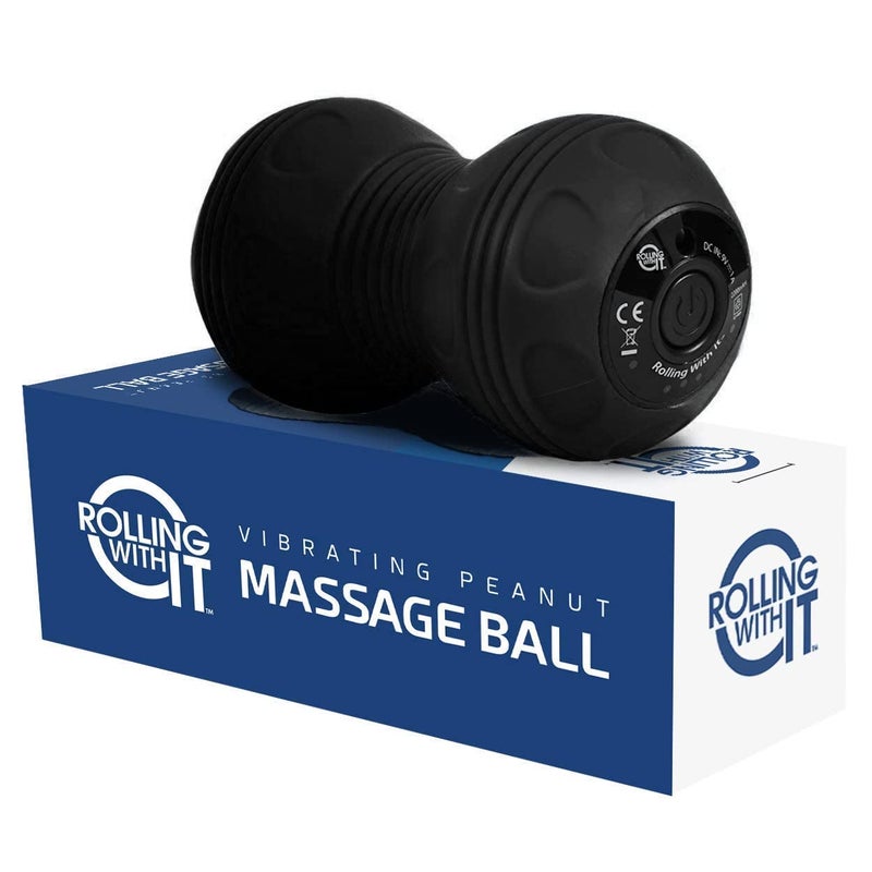 Rolling With It Rolling With It Vibrating Peanut Massage Ball Deep Tissue Trigger Point Therapy Myofascial Release Handheld Cordless 4 Intensity Levels Dual Lacrosse Ball Vibration Massager Black