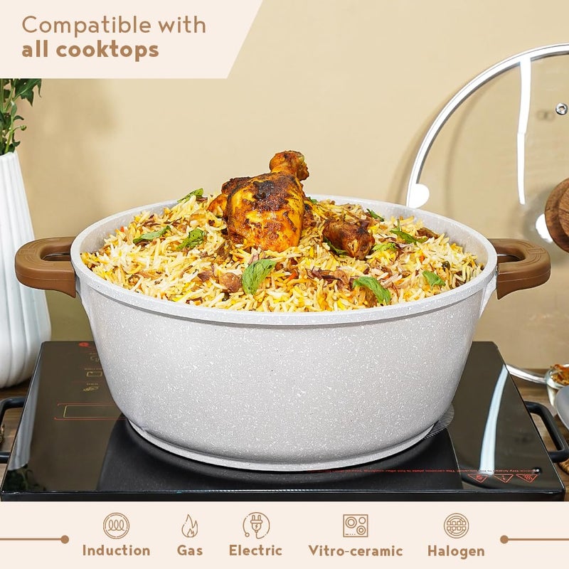 BERGNER Bergner Naturally Cast Aluminum 24cm Casserole with Glass Lid 4 Liters NonStick Casserole Marble Coating Induction Bottom and Gas Stove Ready Soft Touch Handle Comes with NonWoven Trivet - Image 2