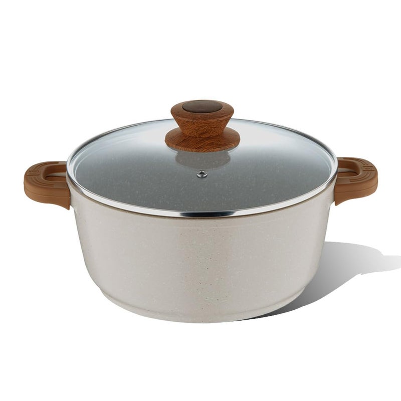 BERGNER Bergner Naturally Cast Aluminum 24cm Casserole with Glass Lid 4 Liters NonStick Casserole Marble Coating Induction Bottom and Gas Stove Ready Soft Touch Handle Comes with NonWoven Trivet - Image 1