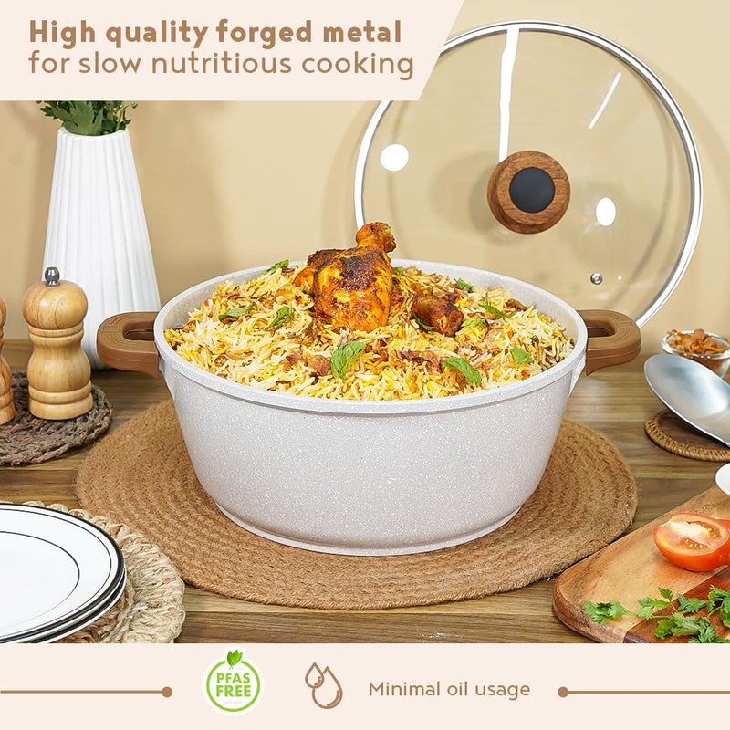 BERGNER Bergner Naturally Cast Aluminum 24cm Casserole with Glass Lid 4 Liters NonStick Casserole Marble Coating Induction Bottom and Gas Stove Ready Soft Touch Handle Comes with NonWoven Trivet - Image 5