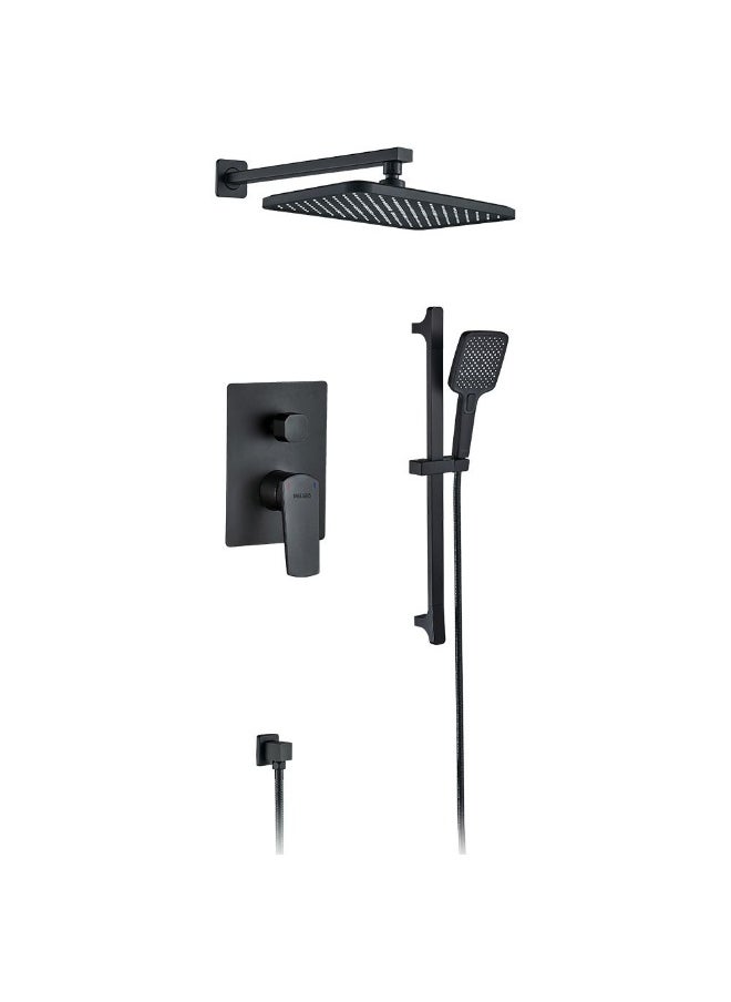 DANUBE HOME Milano Yana Concealed Rain Shower Set - Matt Black Finish Wall-Mounted Rainfall & Handheld Shower Brass/Stainless Steel Shower Faucet Bathroom Concealed Shower System - (50.4X30.9X65.8) Cm  - Image 1