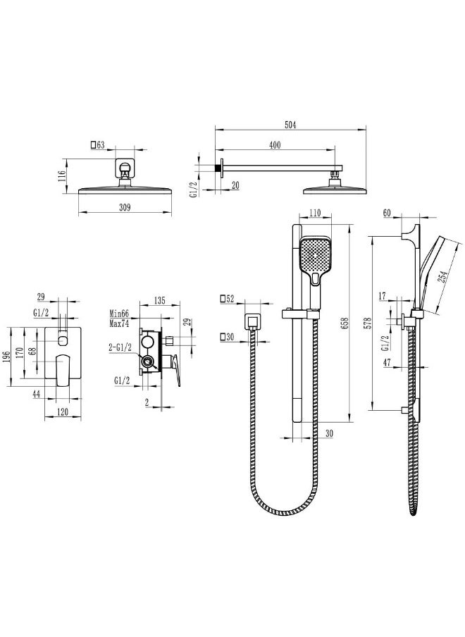 DANUBE HOME Milano Yana Concealed Rain Shower Set - Matt Black Finish Wall-Mounted Rainfall & Handheld Shower Brass/Stainless Steel Shower Faucet Bathroom Concealed Shower System - (50.4X30.9X65.8) Cm  - Image 2