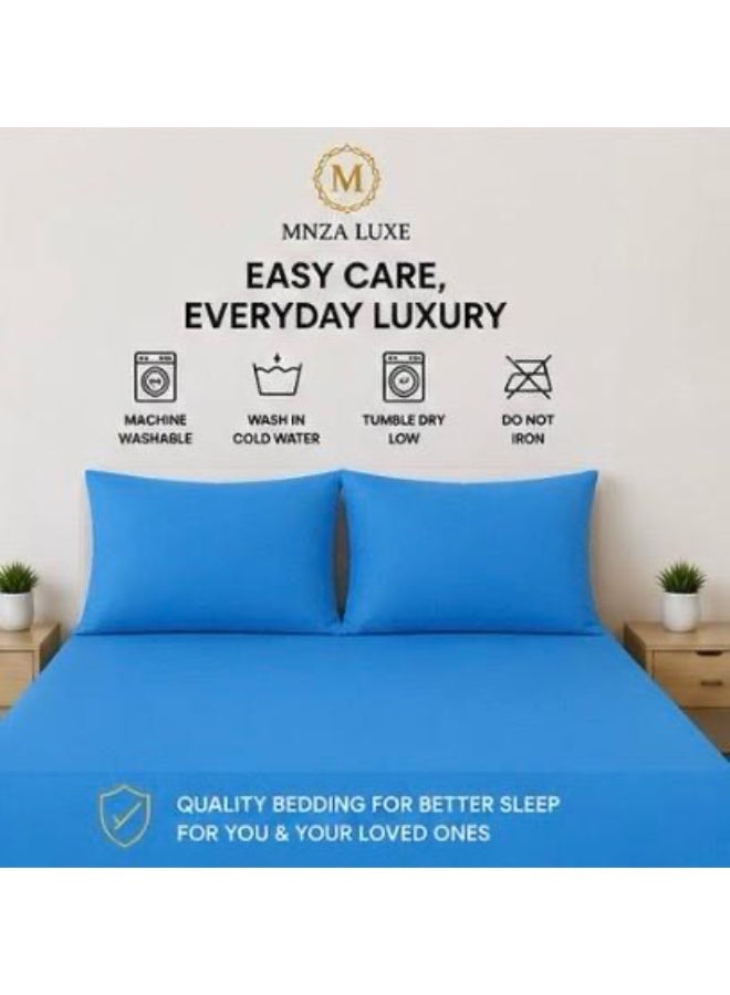 طقم ملاءة سرير مطاطية سادة من الألياف الدقيقة من MNZA LUXE، ملاءة مطاطية واحدة + غطاءا وسادة | ناعم للغاية، قابل للتهوية، مقاوم للتجاعيد | أزرق - Image 3